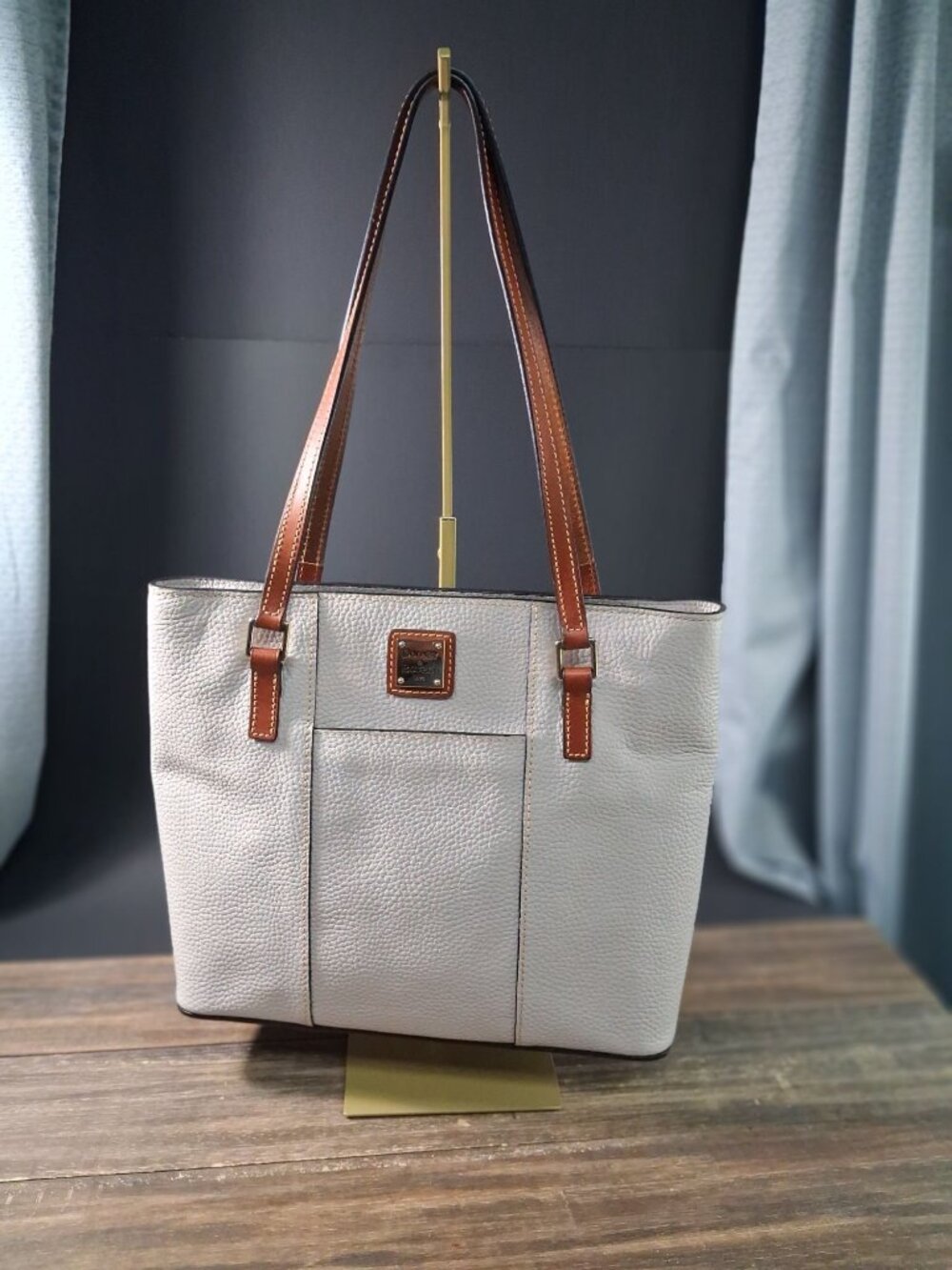 Dooney Bourke Tote Lexington Shopper Pebble Leather Light Grey Shoulder Bag